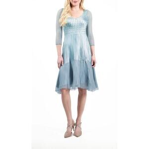 Komarov Charmeuse 3/4 Sleeve Cocktail Dress in River Blue Ombre Women's Med NWT
